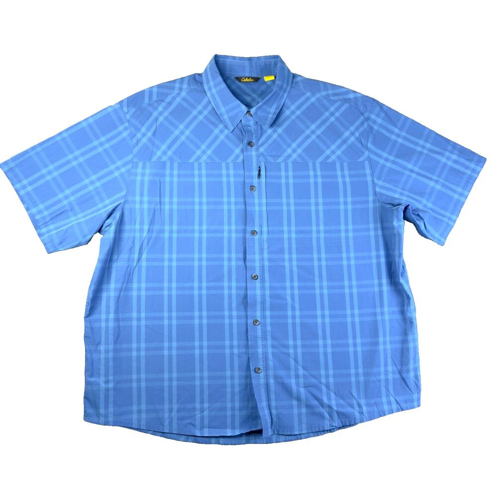 Cabelas Shirt Mens Extra Extra Large Blue Button Up Short Sleeve Outdoor Fishing
